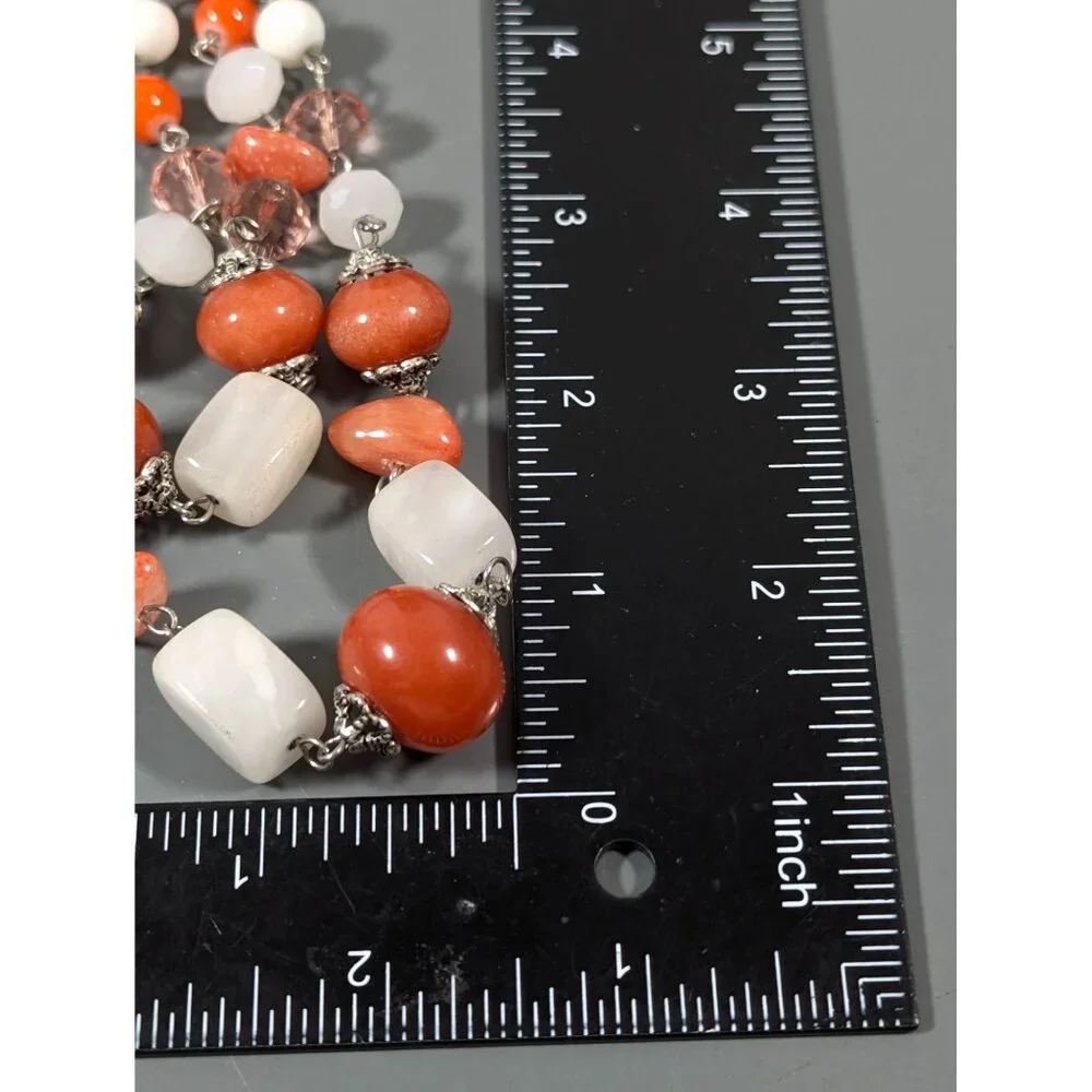 Boho Coastal Chic‎ White Orange Brown Stone Layered Necklace 17